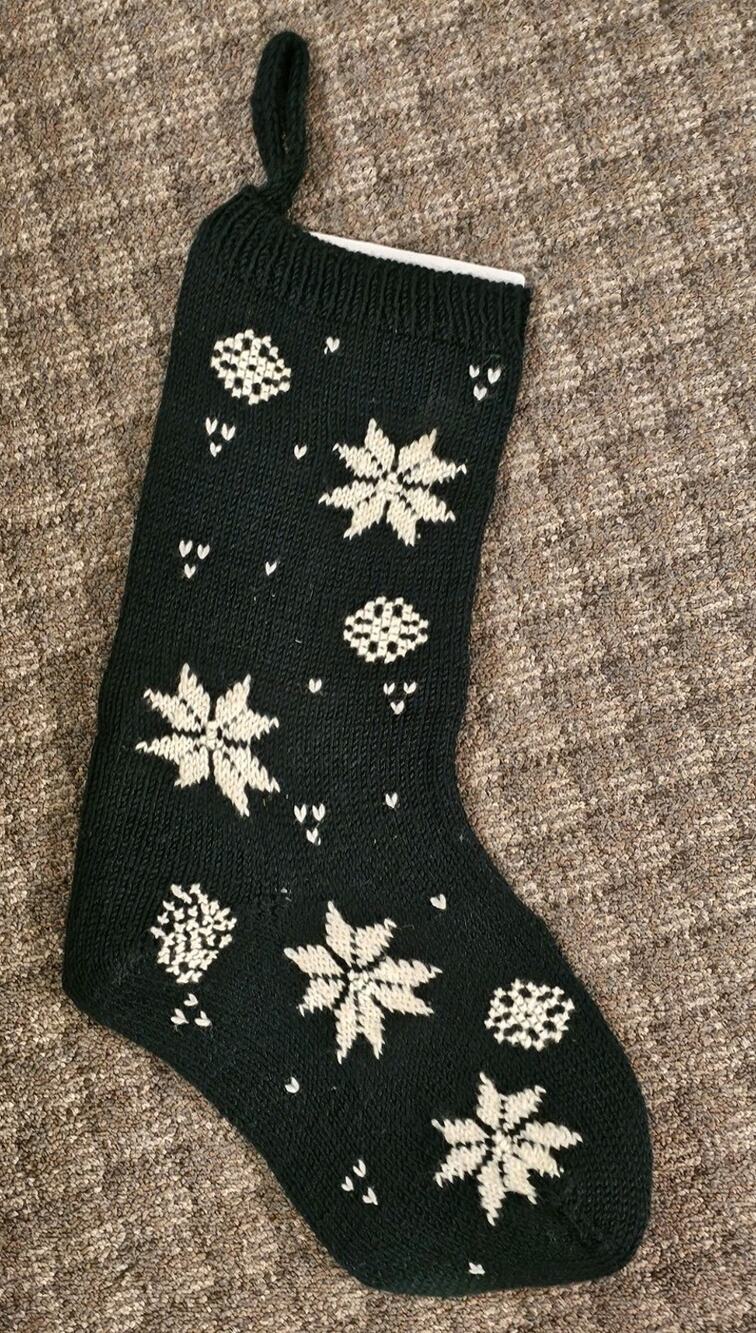 Green White Wool Christmas Stocking with Snowflakes 22" Tall New